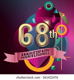 68th Anniversary, Party poster, banner and invitation - background geometric glowing element. Vector Illustration