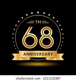 68º Aniversario, diseño de plantilla perfecto para la celebración del aniversario con color oro para folletos, folletos, revistas, afiches de folletos, web, invitación o tarjeta de saludo. Plantilla de vector