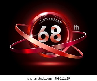 68th anniversary with shiny red ring on black background