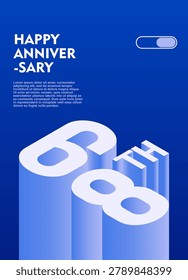 68th Modern anniversary poster template featuring a bold 3d isometric number on a vibrant blue background.