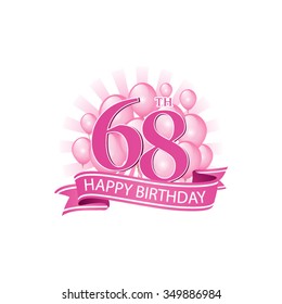 68th pink happy birthday logo with balloons and burst of light