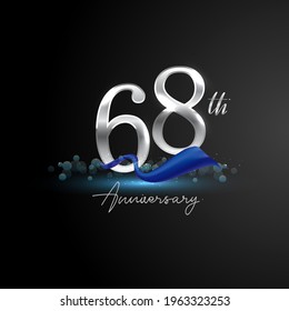 68th silver anniversary logo with blue ribbon isolated on elegant background, sparkle, vector design for greeting card and invitation card.