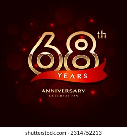 68th year anniversary celebration logo design with a golden number and red ribbon, vector template