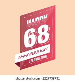 68th years anniversary logo template on brown background. celebrating whitenumbers with whiteribbon vector and confetti isolated design elements
