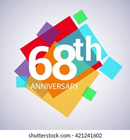 68th years anniversary logo, vector design birthday celebration with colorful geometric isolated on white background.