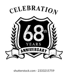 68th years anniversary logo vintage style black and white. Vector illustration.