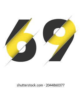 69 6 9 Number Logo Design with a Creative Cut and Black Circle Background. Creative logo design.