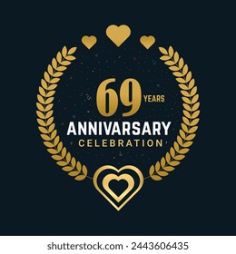 69 Anniversary celebration vector design, Celebrating luxurious golden color numbers 69 years Anniversary design.