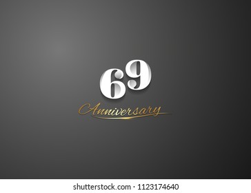  69 Anniversary elegant logotype design, white colored isolated on black background