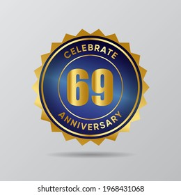69 Anniversary gold badge luxury style with blue deep