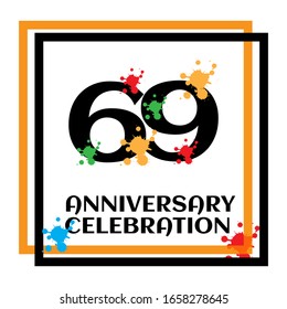 Plantilla vectorial de logotipo de 69 años. Diseño para banner, tarjetas de felicitación o impresión