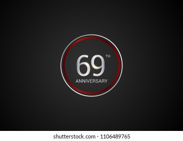 69 anniversary with  red and silver color circle  isolated on red background for celebration event isolated on black background