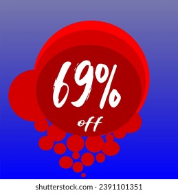 69% discount bubbles icon, percentage red blue and white