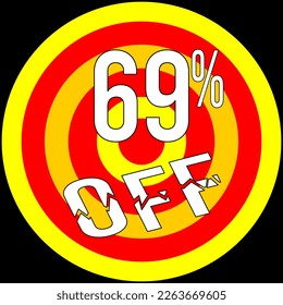69% discount off, target in red and yellow on a black background.