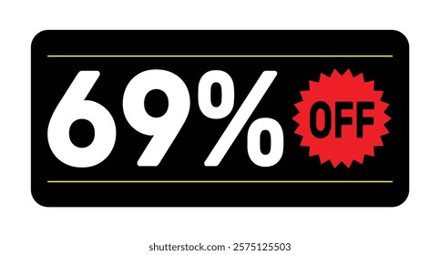 69% discount tag. icon vector Black, white and rad rectangular shape