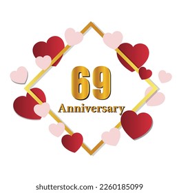69 glänzende goldene Zahlenvektorsatz. Realistische romantische Schrift. Dekorative Nummern für Valentins, Mütter Tag, Hochzeitsbanner, Cover, Geburtstag oder Jubiläum, Feiertag.
