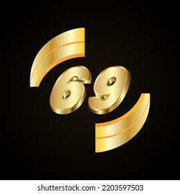 69 Golden numbers. vector 3d realistic metal characters. Decorative elements for banner, cover, birthday or anniversary party, etc.