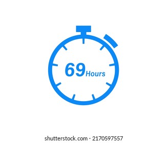 69 Hours timers Clocks, Timer 69 hour icon, countdown icon. Time measure. Chronometer icon isolated on white background