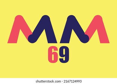 69 MM Vector Art Illustration with fantastic font and nice pink blue colors in yellow background