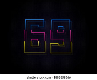 69 number colorful outline stroke font. Trendy, dynamic creative style design. Vivid vector font for logo, brand label, design elements, nightlife, application etc