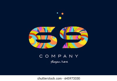 69 number digit numeral logo colored colorful rainbow acrylic modern creative vector icon design template