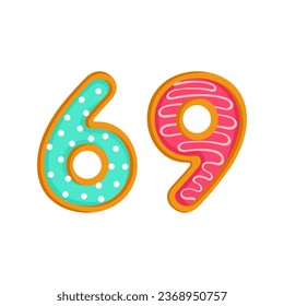 69 number sweet glazed doughnut vector illustration