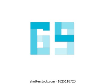 69 number, vector logo, paper cut desing font made of blue color tones .Isolated on white background. Eps10 illustratio5