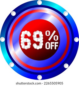 69% off. Banner for promotions and offers, vector illustration red white and blue colors, illustrative for commerce, buying and selling, awesome vector, best illustration. God is good!
