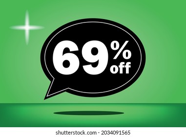 69% off - black and green floating balloon - with green background - banner for discount and reduction promotional offers