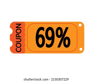 69% Off Coupon Vector. Orange Perforated Coupon Template On White Background For Stores