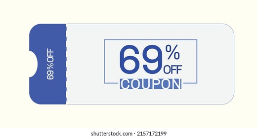 69 % off coupon vector.Sixty nine percent discount coupon. Blue and gray colors.  Perforated coupon. White background.