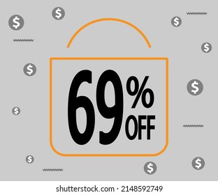 69% off. Dark banner for stores and promotions. Shopping bag