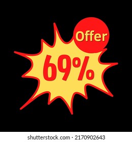 69% off (offer) with red and yellow online discount explosion speech bubble, bubble	