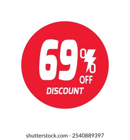 69% OFF Sale Discount Banner offer price tag. Special offer sale red label. Vector Modern Sticker Illustration Background