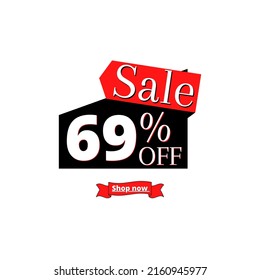 69% off sale shop now, black discount design with red banner 