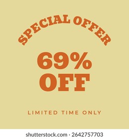 69 % RABATT. Sonderangebot 69, Prozent, zeitlich begrenzt. Retro 80s 90s Stil. Vintage-Vektorgrafik.