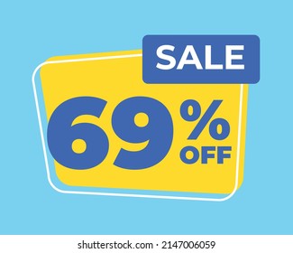 69% off tag sixty nine percent discount sale blue letter yellow background