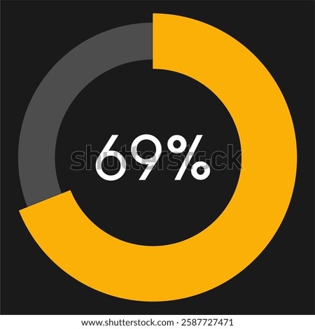 69 percent circle chart infographic template.Circle percentage diagram on black background vector illustration.