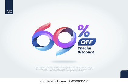 69 Percent Off Banner Vector with Modern 3D Gradient Typography for Sale Promotion