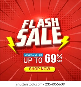 69 percent off Flash Sale Shopping Poster vector illustration.