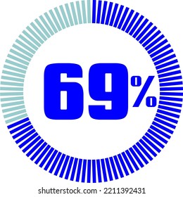 69 Percentage with Round Pie Chart. Economy, medical, sport and speed concept
