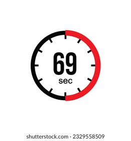 69 seconds timer clock. 69 sec stopwatch icon countdown time digital stop chronometer.