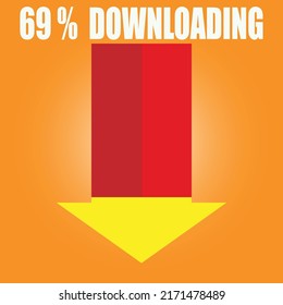 69% sign symbol downloading in 3d illustration arrow red color shape business stamp isolated on yellow background. Vector eps10
