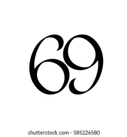 69, sixty nine, isolated calligraphy, number design template, vector illustration