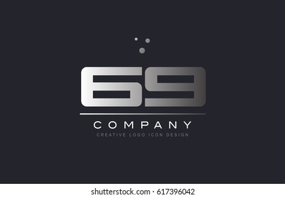 69 sixty nine number silver metal grey blue dots company logo design vector icon template