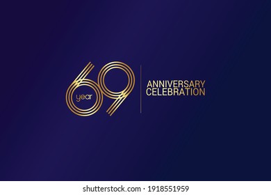 69 year anniversary celebration Gold Line. logotype isolated on Blue background for celebration, invitation card, and greeting card-Vector