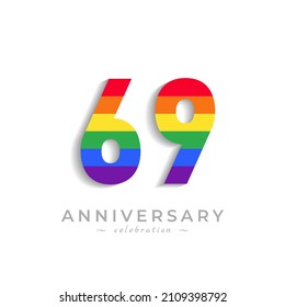 69 Year Anniversary Celebration with Rainbow Color for Celebration Event, Wedding, Greeting card, and Invitation Isolated on White Background