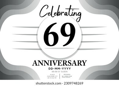 69 year anniversary flat black color logotype style with hand lettering on white background