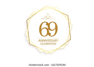 69 year anniversary, minimalist logo. Gold  vector illustration on white background  - vector