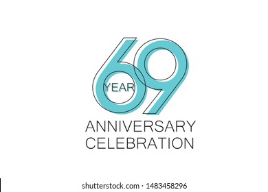 69 year Anniversary, Sleek and Clean Design, Inspired by Comic and Magazine Looks, Pastel Blue Color, Dedicated for invitation, greeting card - Vector